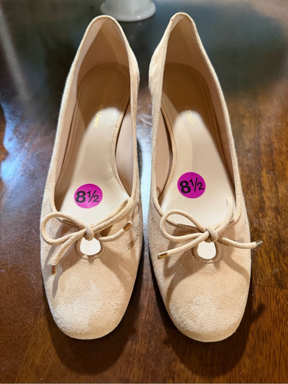 Stuart Weitzman Suede Bow Ballet Flats - Beige